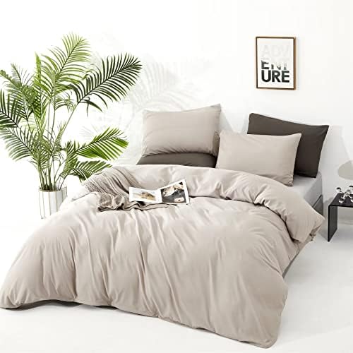 Houseri Beige Comforter Full Size Set Cream, 3 Pieces Light Taupe Bedding Soft All Season Lightweight Farmhouse Light Khaki Modern Light Brown Bedding Comforters College Dorm Bed Quilt Blanket Full