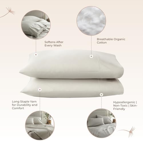 100% Organic Cotton Pillow Cases Standard Size Set of 2-100% Cotton Pillowcases GOTS Certified 300 Thread Count - Naturally Cooling Comfortable Breathable & Soft Pillow Cases (Pewter, Standard)