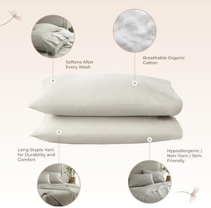 100% Organic Cotton Pillow Cases Standard Size Set of 2-100% Cotton Pillowcases GOTS Certified 300 Thread Count - Naturally Cooling Comfortable Breathable & Soft Pillow Cases (Pewter, Standard)