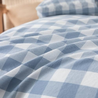 BESTOUCH Gingham Cotton Duvet Cover Set Cornflower Blue California King
