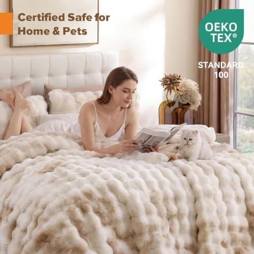 YIKUSH California King Faux Fur Soft Comforter Set, Fluffy Bedding Set
