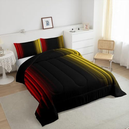 Feelyou Teens Abstract Ombre Decorations Bedding Set for Kids Women Red Yellow and Black Comforter Set Geometric Modern Quilt Set Room 2Pcs Twin Size