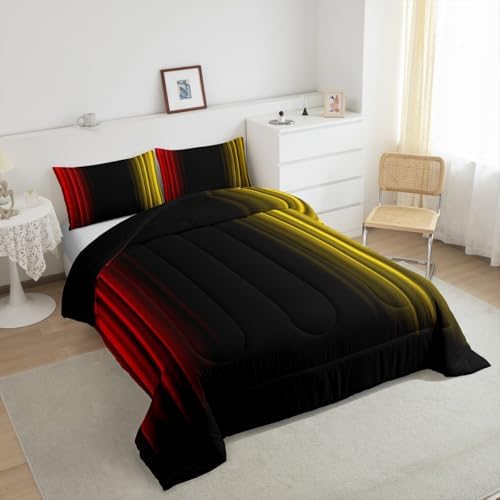 Feelyou Teens Abstract Ombre Decorations Bedding Set for Kids Women Red Yellow and Black Comforter Set Geometric Modern Quilt Set Room 3Pcs Full Size