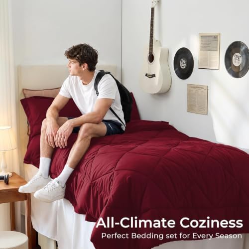 HEVUMYI 5-Piece Twin XL Comforter Set, Red Bed in a Bag