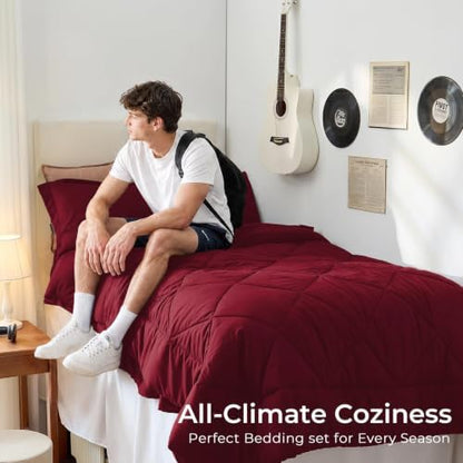 HEVUMYI 5-Piece Twin XL Comforter Set, Red Bed in a Bag