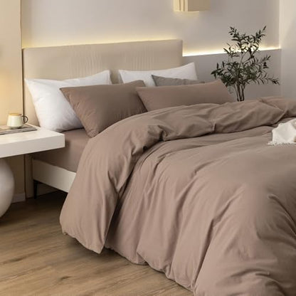 JIYUAN Oversized King Washed Cotton Duvet Cover Set, Relaxed Linen Feel
