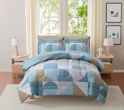 Geometric Comforter Set King Size with Sheets Bed in a Bag – Deep Pocket Fitted Sheet with Elastic Corners, Cozy Comforter, Pillowcases & Shams – Soft Microfiber All Season Bedding – Machine Washable
