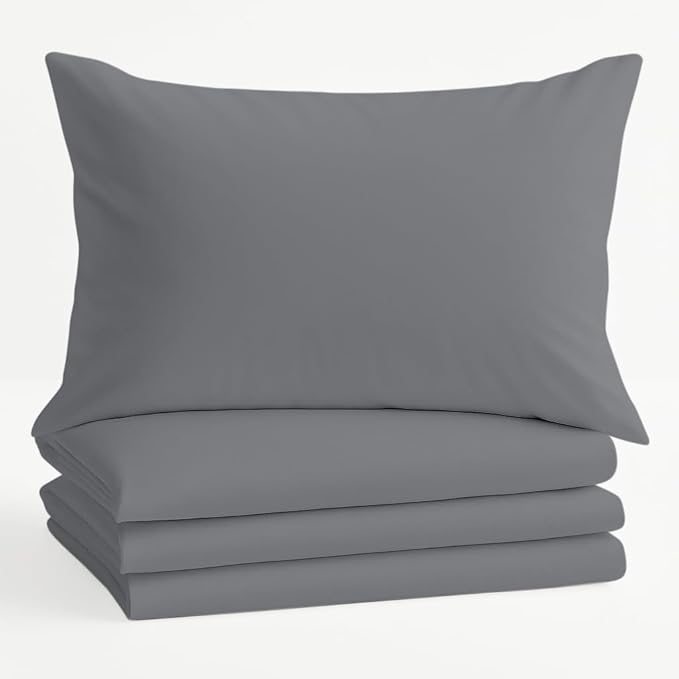 Comfort Beddings Standard Pillowcases Set of 4 – 100% Organic Cotton, 600 Thread Count Sateen, Soft & Comfy Pillow Covers with Envelope Closure, Grey, Standard Size 20 x 26 Inches