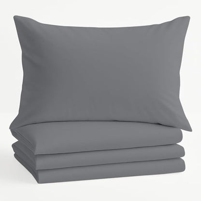 Comfort Beddings Standard Pillowcases Set of 4 – 100% Organic Cotton, 600 Thread Count Sateen, Soft & Comfy Pillow Covers with Envelope Closure, Grey, Standard Size 20 x 26 Inches
