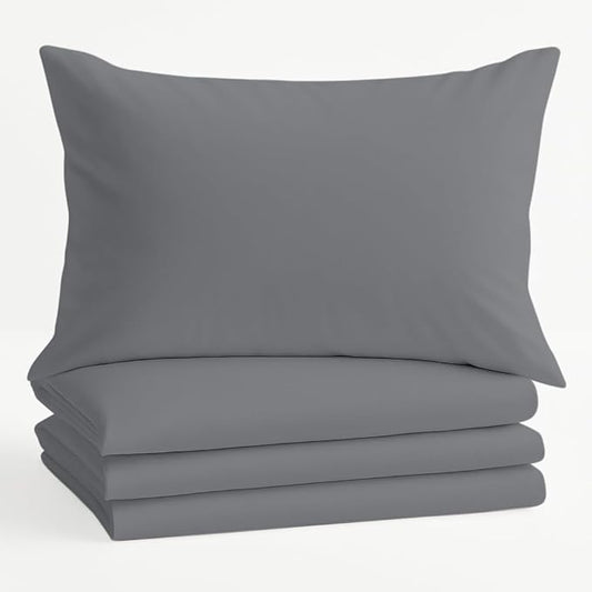 Comfort Beddings Standard Pillowcases Set of 4 – 100% Organic Cotton, 600 Thread Count Sateen, Soft & Comfy Pillow Covers with Envelope Closure, Grey, Standard Size 20 x 26 Inches