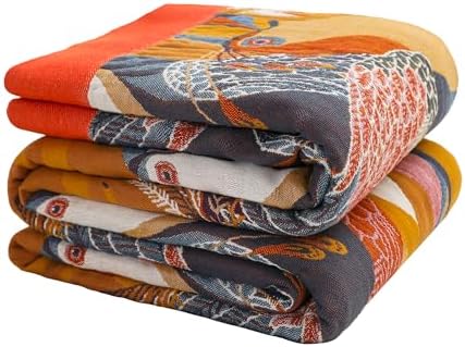 VANJOROY Boho Large Throw Blanket, 100% Organic Cotton Breathable Soft Bed Throw - Floral Bird Farmhouse Decor Blanket for Sofa Couch Chair Quilt and Gift. 60" x 80"- Colorful