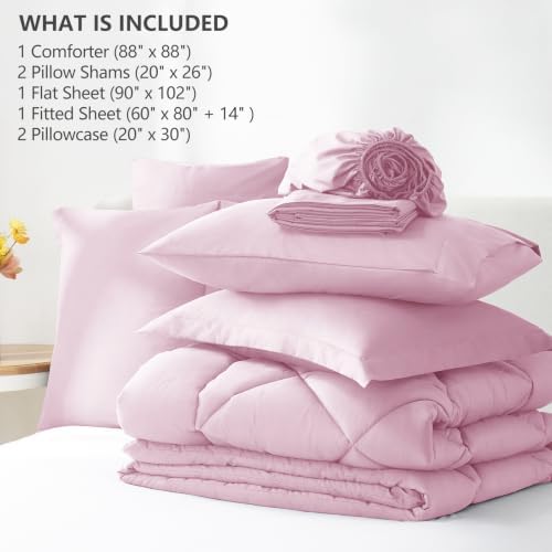 CozyLux Queen Comforter Set 88"x88" Light Pink - 7 Piece Bed in a Bag