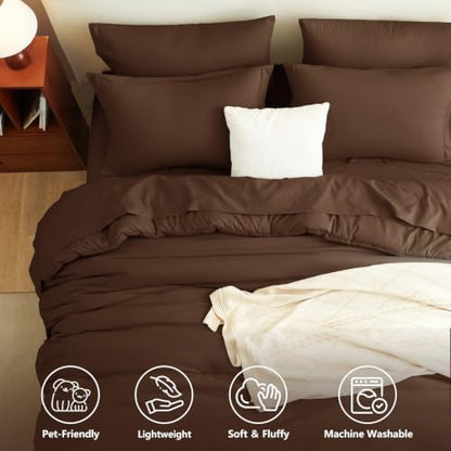 CozyLux California King Comforter Set Brown, 7 Pieces Cal King Bed in a Bag King Comforter Set with Sheets, Soft Bedding Set with Down Alternative Comforter, Sheets, Pillowcases & Shams, Soft Bed Set