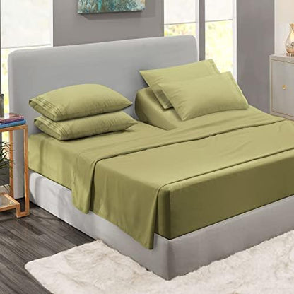 Clara Clark Flex Top King Sheets, 6 Piece Set - Hotel Luxury Sheets for Top Split King Bed, Super Soft Bedding Set, Head Split King Sage Green
