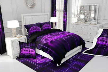 Feelyou Kids Boys Race Car Comforter Set,Extreme Sports Car Bedding Set Twin Size,Boys Bedroom Room Decor,Racing Car Comforter,Geometric Purple Black Speed Luxury Car Bed Set for All Season