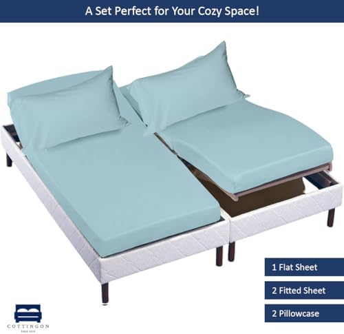 Cottingon 5 PC Split King Sheets Fits 16" Deep, Egyptian Cotton, Light Blue