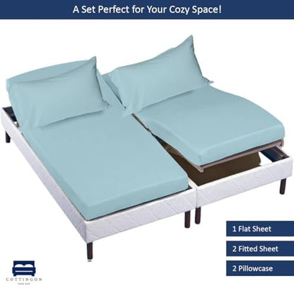 Cottingon 5 PC Split King Sheets Fits 16" Deep, Egyptian Cotton, Light Blue