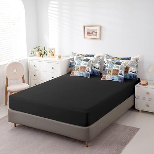 Erosebridal Happy Camping Bedding Set Queen Rv Camper Comforter Set 7 Piece for Travel Trailers Bunks,Rustic Buffalo Plaid Pine Trees Camper Car Decor Bed in A Bag Rv Accessories for Inside Bed Set