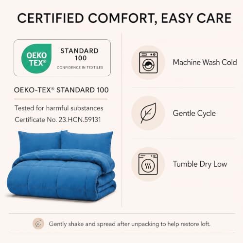 CozyLux Queen Comforter Set Royal Blue - 7 Pieces Bed in a Bag