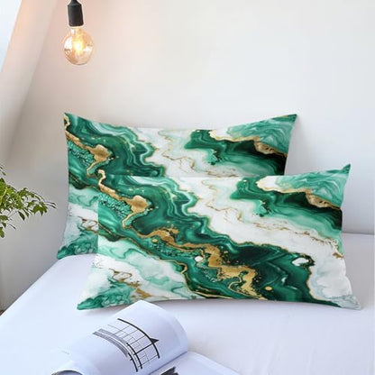 CCoutueChen Green Marble Comforter Set King Gold Marbling Texture Bedding