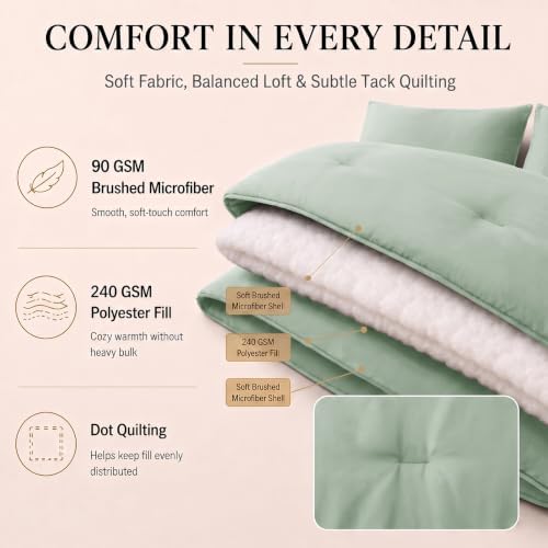 CozyLux Queen Comforter Set Sage Green, 7 Pieces Bed in a Bag
