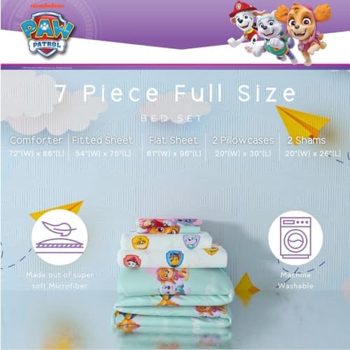 Paw Patrol Girl Skye Kids Bedding Super Soft & Cozy Reverisble Microfiber Comforter and Sheet Set with Sham, 7 Piece Full Size, (Officially Licensed Product) By Franco