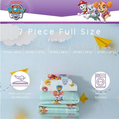 Paw Patrol Girl Skye Kids Bedding Super Soft & Cozy Reverisble Microfiber Comforter and Sheet Set with Sham, 7 Piece Full Size, (Officially Licensed Product) By Franco