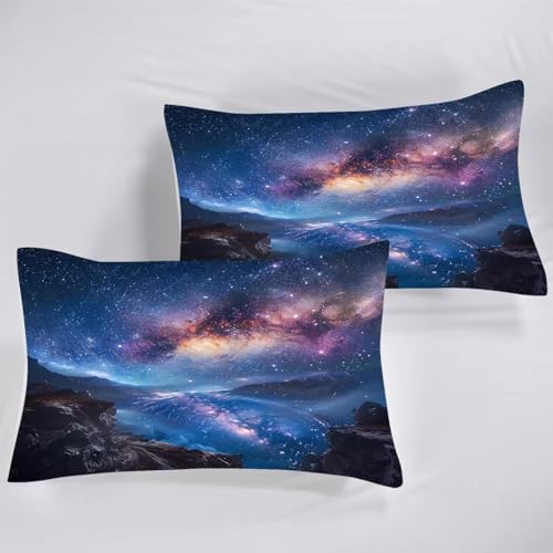 Galaxy Bedding Set Full/Queen Size Space Comforter for Kids Boys Teen Girls Mountain Planet Stars Moon Bedroom Decor Quilt Bed Sets, 1 Comforter 2 Pillowcases