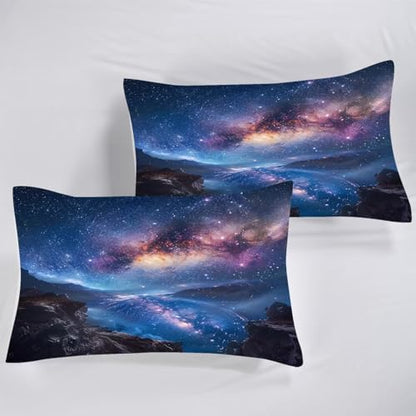 Galaxy Comforter Set King Size Space Bedding for Boys Teen Girls Stars Moon Mountain Planet Stars Moon Bedroom Decor Quilt Bed Sets, 1 Comforter 2 Pillowcases