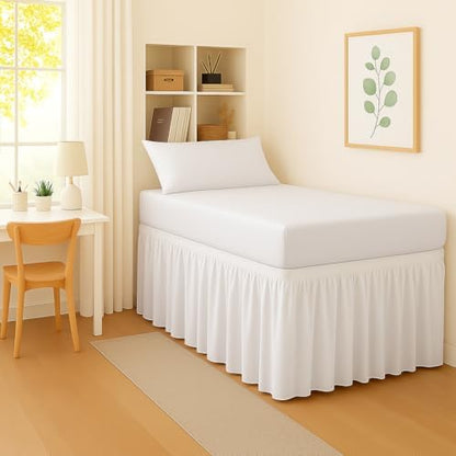 Mattress-Homes Twin XL Dorm Bed Skirt 54 Inch Drop, College Dorm Room Bed Skirt, Tailored Fit, Extra Long Microfiber Bedskirt for Underbed Storage, White