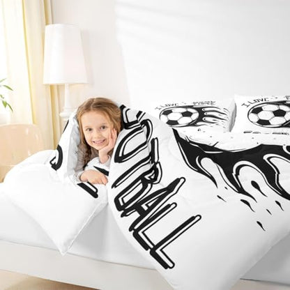 Erosebridal Football Bedding Twin Soccer Comforter Sports Comforter Sets for Boys Girls Gamer Gaming Quilt Black and White Duvet Set 2 Piece with 1 Pillow Sham Grunge Room Decor Aesthetic, Breathable