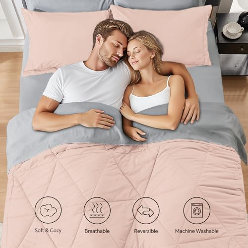 BEDELITE Queen Comforter Set 7 Pieces, Reversible Dusty Pink Bed in A Bag