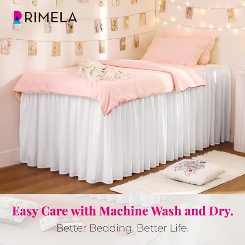 Dorm Room Bed Skirt Twin XL 34" Drop, College Split Corner Bedskirt, White