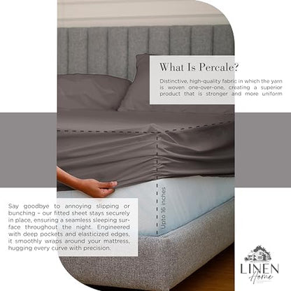 Linen Home 2-Pack King Sheet Set, 100% Cotton Percale Bedding, 8-Piece Value Bundle, Deep Pocket Cooling Bed Sheets for Hot Sleepers, Breathable & Crisp Hotel Quality, Long-Staple Cotton, Charcoal