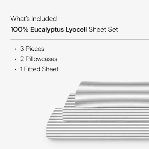 Sijo AiryWeight Tencel Sheet Set, 100% Lyocell Derived from Eucalyptus, Buttery Soft, Architectural Digest Best Cooling Sheets Winner - 3pc - 2 Pillowcases 1 Fitted (Stripe, Queen)