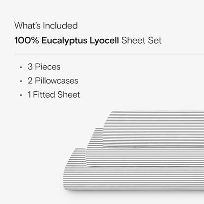 Sijo AiryWeight Tencel Sheet Set, 100% Lyocell Derived from Eucalyptus, Buttery Soft, Architectural Digest Best Cooling Sheets Winner - 3pc - 2 Pillowcases 1 Fitted (Stripe, Queen)