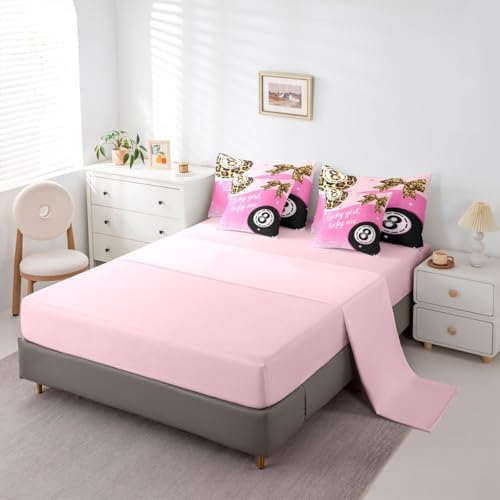 Pink Girly Fashion Y2K King Comforter Set 7 Piece Trendy Leopard Lucky 8 Ball Bedding Set For Kids Girls Teen,Cheetah Print Bow Bed In A Bag Preppy Room Decor,Fashion Coquette Aesthetic Bed Set