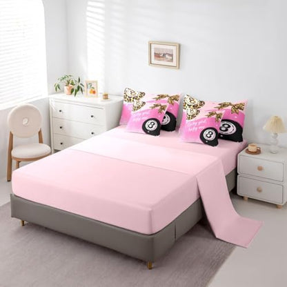 Pink Girly Fashion Y2K Queen Comforter Set 7 Piece Trendy Leopard Lucky 8 Ball Bedding Set For Kids Girls Teen,Cheetah Print Bow Bed In A Bag Preppy Room Decor,Fashion Coquette Aesthetic Bed Set
