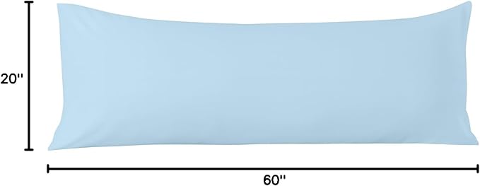Comfort Beddings Body Pillowcase, 100% Organic Cotton 600 Thread Count Sateen, Soft Cooling Light Blue, 1-Pack, Hidden Zipper Closure, Hotel Quality, Fade & Shrink Resistant, 20 x 60 Inches