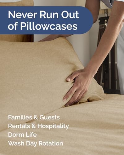 King Pillow Cases Set of 6 - Ultra Soft Pillowcase Covers - Heathered Tan
