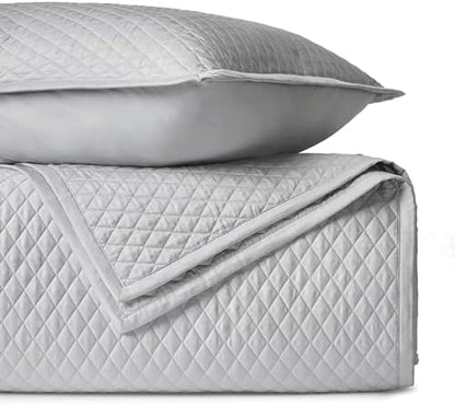 BIOWEAVES 100% Organic Cotton Quilt King Size - Diamond Stitched Quilted bedspreads - All Season Oversized Coverlet Set - GOTS Certified Bedding Set | 1 Quilt & 2 Pillow Shams