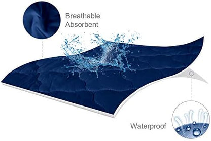 Pack and Play Mattress Protector Sheets Fitted Waterproof for Playard, Navy