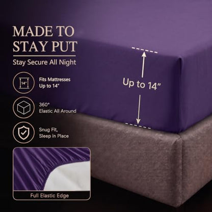CozyLux Queen Comforter Set Purple, 7 Pieces Pintuck Bed in a Bag