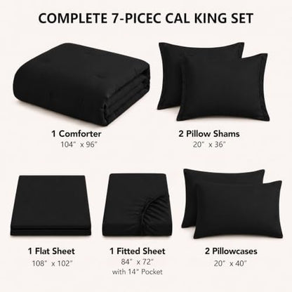 HIMEET California King Comforter Set, 7-Piece Point-Quilted, Black