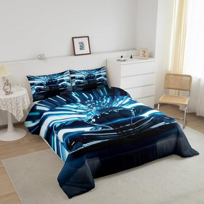 Feelyou Boys Black Speed Sport Car Soft Comforter Set Extreme Sports Teens Bedding Set for Kids Girls Racing Car Comforter Automobile Competition Quilt Set Bedroom Collection 3Pcs Queen Size