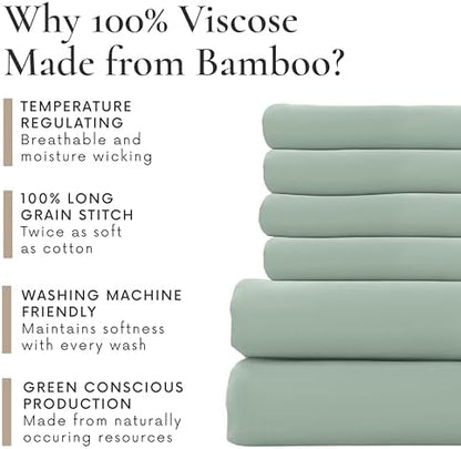 Bamboo Bay 6 Piece California King Size Sheet Set, 100% Viscose Made from Bamboo, Breathable, Ultra Soft Cooling Bed Sheets for Hot Sleepers, Beddings with Deep Pockets Fit 16" Mattress, Sage Green