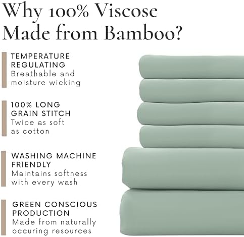 Bamboo Bay 6 Piece Full Size Sheet Set, 100% Viscose Made from Bamboo, Breathable, Ultra Soft Cooling Bed Sheets for Hot Sleepers, Beddings with Deep Pockets Fit 16" Mattress, Sage Green