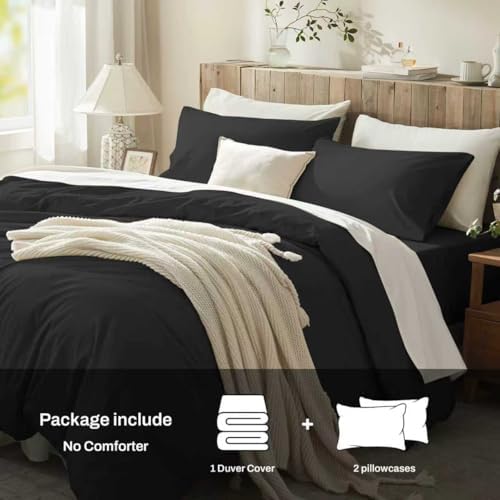 Twin Duvet Cover Set, 100% Egyptian Cotton, 1600 Thread Count, Ultra Soft & Breathable Luxury Bedding with Zipper Closure & Corner Ties, 3PCS(Black, 68''x90''