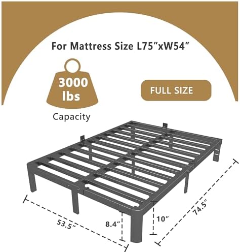 ITIMIDI 10 Inch Full Bed Frame, Heavy Duty, No Box Spring Needed, Black