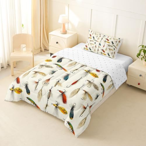 Homewish Fish Hooks Comforter Set Toddler Size for Kids Bedroom Decor